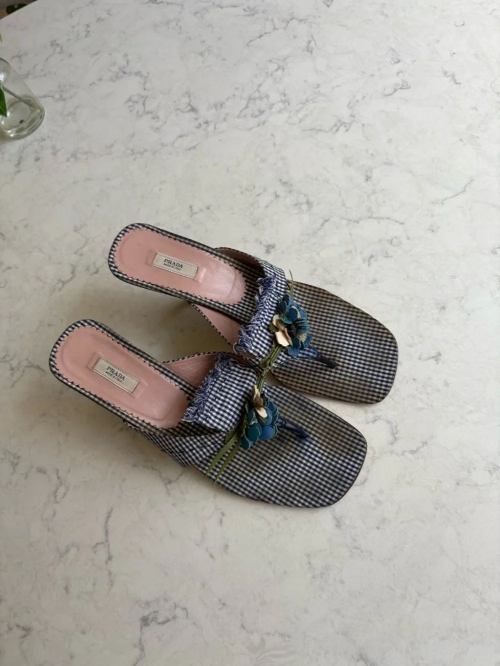 Vintage Prada Embellished Blue Checked Slide Sandals 38.5 - Picture 12 of 13